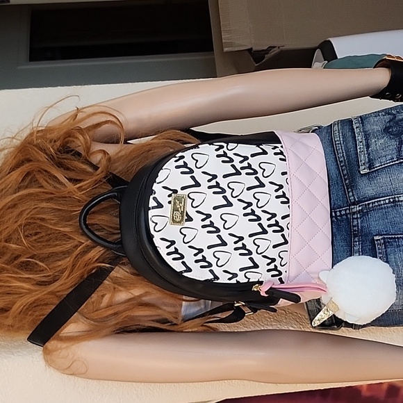 Betsey Johnson Black and Pink Heart Backpack, EUC - Picture 13 of 16